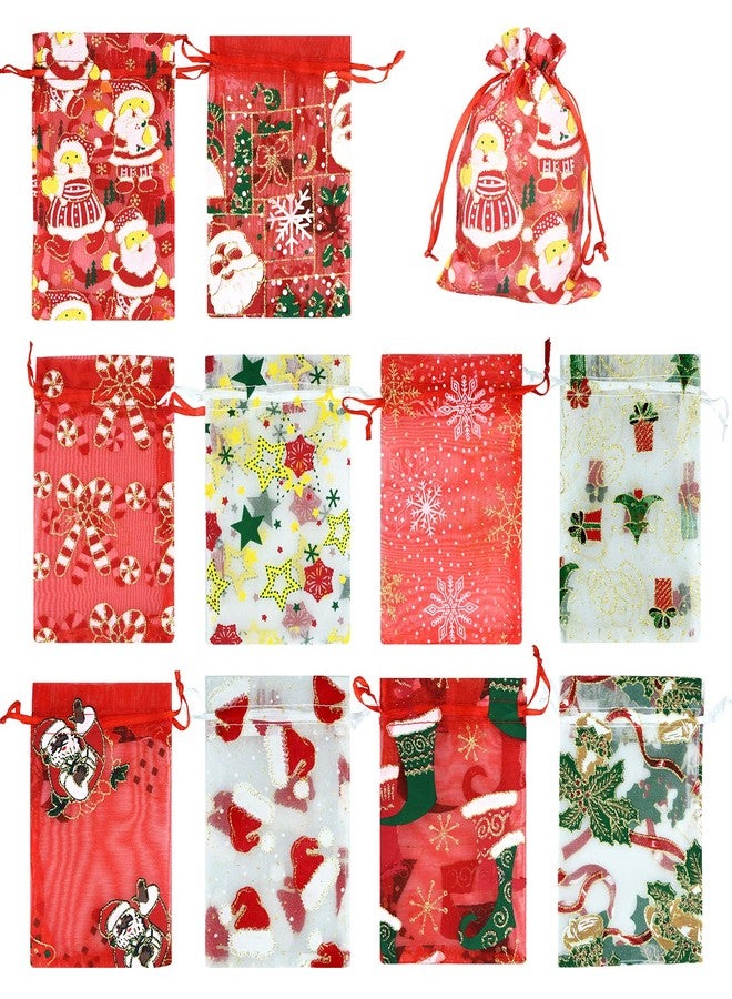 Bskifnn 50PCS Christmas Organza Bags Gift Jewelry Candy Bags for Wedding Party Christmas Including 10 Patterns 4x6Inch - Image 1